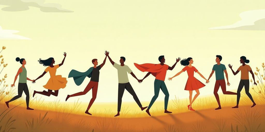 Illustrasie van vrye beweging met diverse mense.